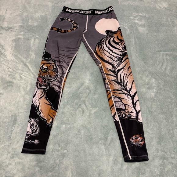 Meerkatsu Tights Midnight Tiger Print Grey Orange Black Wonderful Illustration - Picture 7 of 13